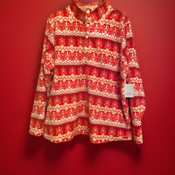 Croft & Barrow Christmas Women’s X1 Red/White Snowflake Top ~New Soft - Picture 1 of 6